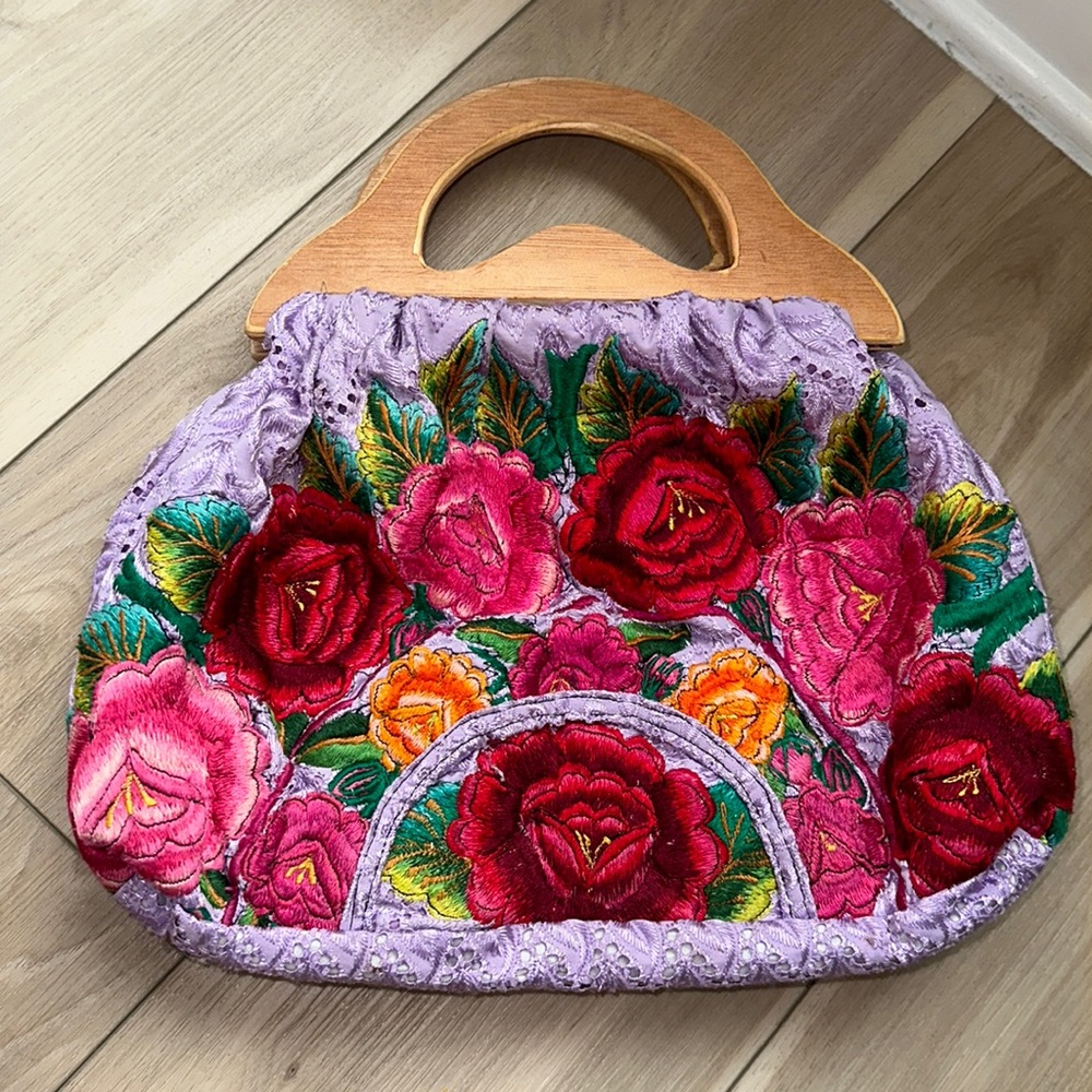 EUC Beautiful Custom Handmade Quirky Eyelet Floral Flower Embroidered Hobo Purse